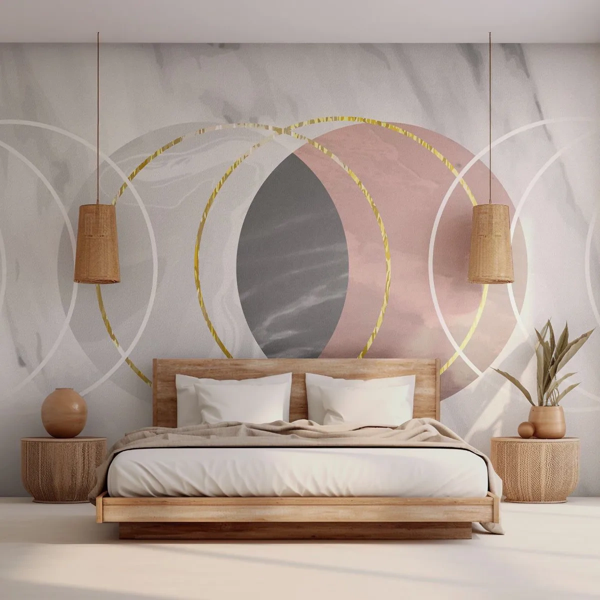 Fototapete Premium Canvas - Abstrakte geometrische Komposition mit Kreisen und metallischen Details - 100x70cm - Musik der Sphären - Moderne Wanddekoration für Wohnzimmer und Schlafzimmer ARTTOR