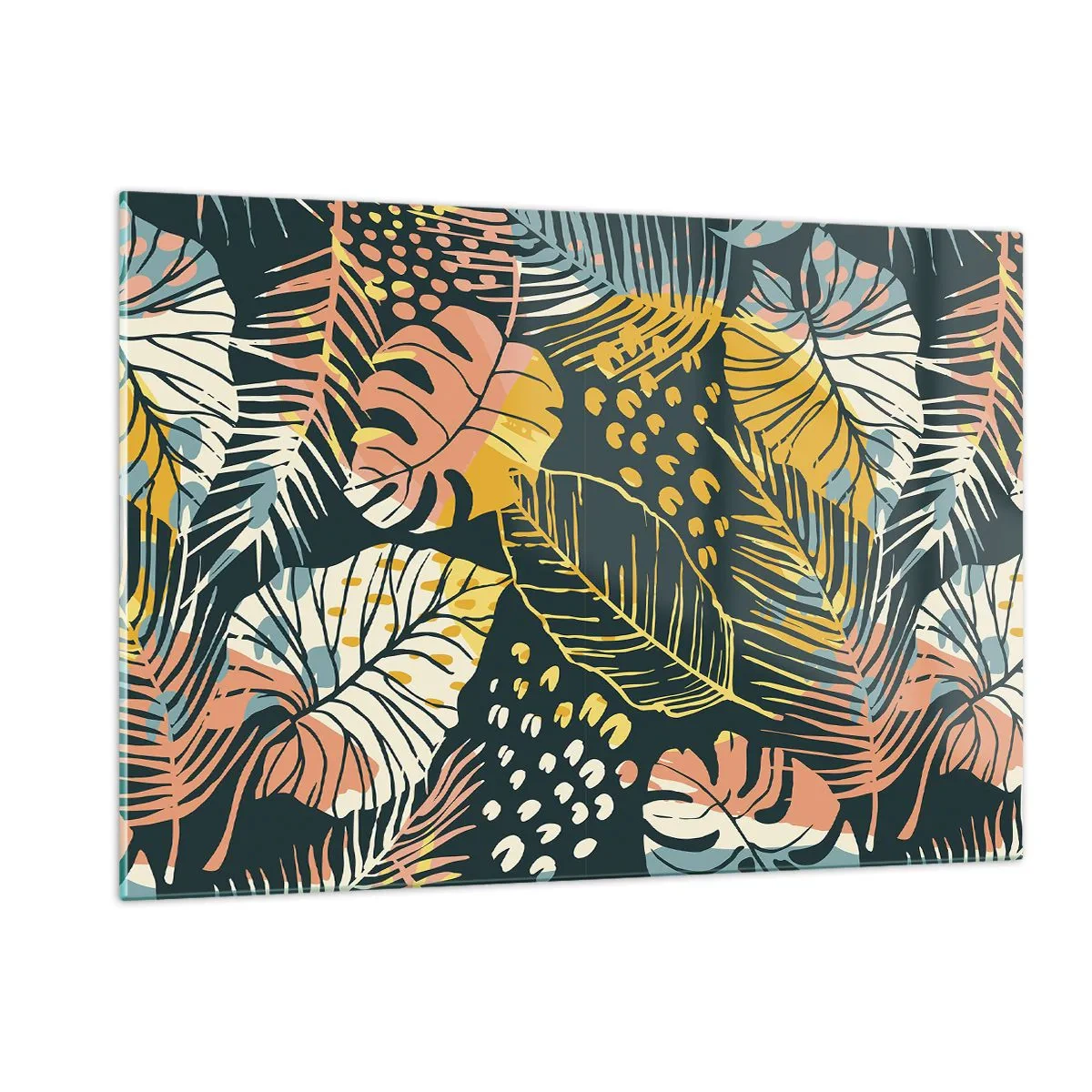 Glasbild - Bild auf glas - Ein Muster aus tropischen Blättern in leuchtenden Farben, voller Energie und Exotik. - 120x80cm - Grüne Fantasie - Moderne Wanddekoration für Wohnzimmer und Schlafzimmer ARTTOR