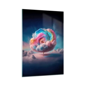 Glasbild - Bild auf glas - Eine spiralförmige Wolke mit Pastellfarben am Himmel - 70x100cm - Traum von einem Vergnügungspark - Moderne Wanddekoration für Wohnzimmer und Schlafzimmer ARTTOR