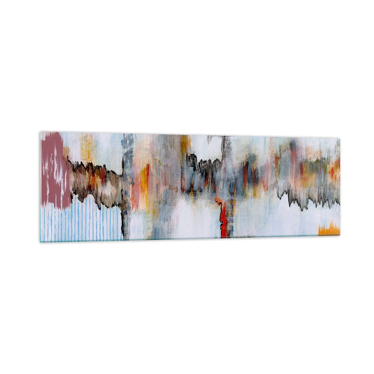 Glasbild - Bild auf glas - Abstraktes Muster mit lebendigen Farben auf hellem Hintergrund - 160x50cm - Ein Stock auf dem Wasser - Moderne Wanddekoration für Wohnzimmer und Schlafzimmer ARTTOR