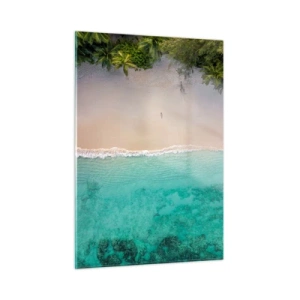 Glasbild - Bild auf glas - Luftaufnahme eines tropischen Strandes und des türkisfarbenen Meeres - 50x70cm - Paradiesstrand - Moderne Wanddekoration für Wohnzimmer und Schlafzimmer ARTTOR