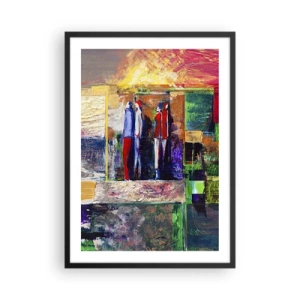 Poster in einem schwarzem Rahmen - Bunte Abstraktion mit Figurensilhouetten und intensiven Farben - 50x70cm - Beziehungen und Emotionen - Moderne Wanddekoration für Wohnzimmer und Schlafzimmer ARTTOR
