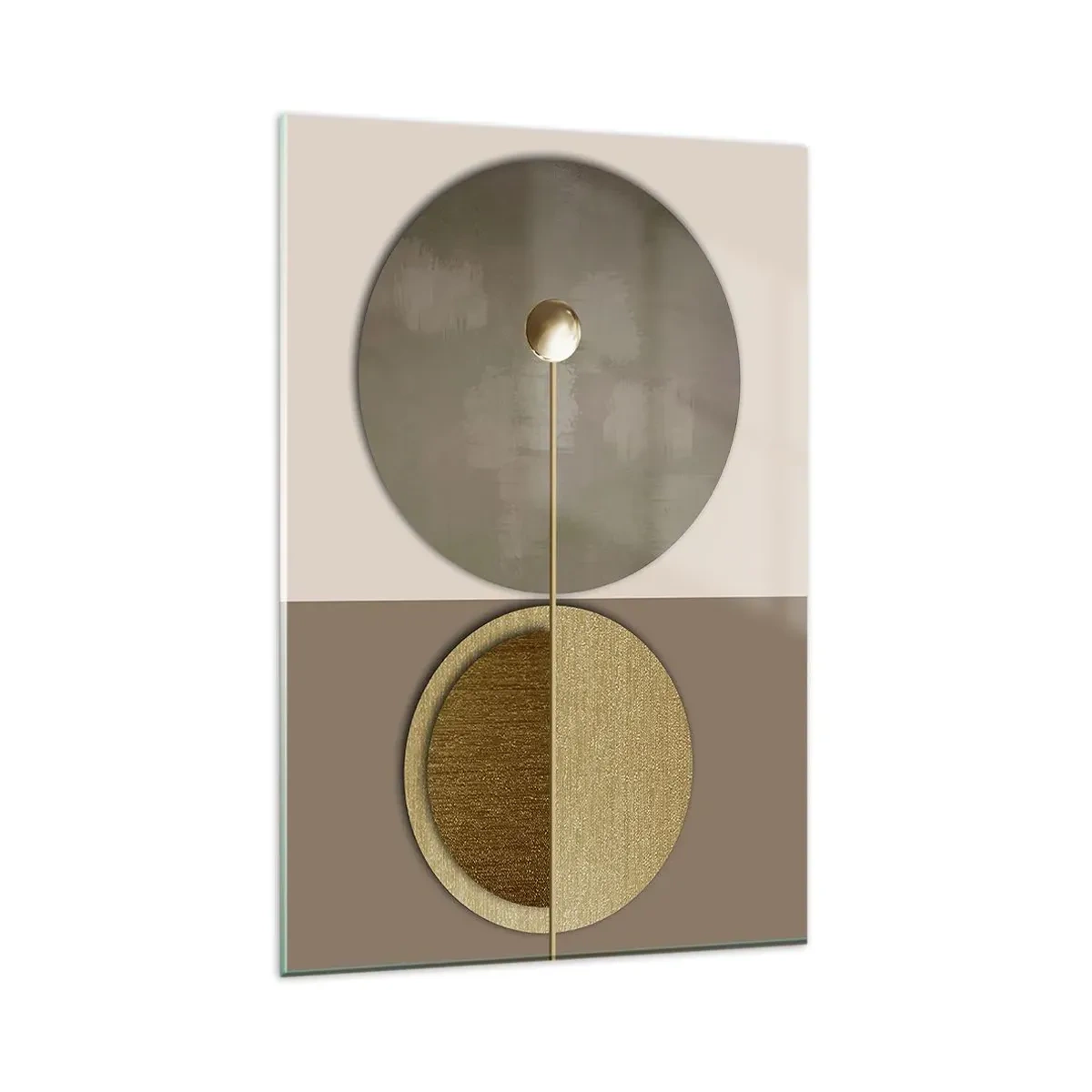 Glasbild - Bild auf glas - Abstrakte Kreise in Gold- und Beigetönen - 80x120cm - Perfekte Balance - Moderne Wanddekoration für Wohnzimmer und Schlafzimmer ARTTOR