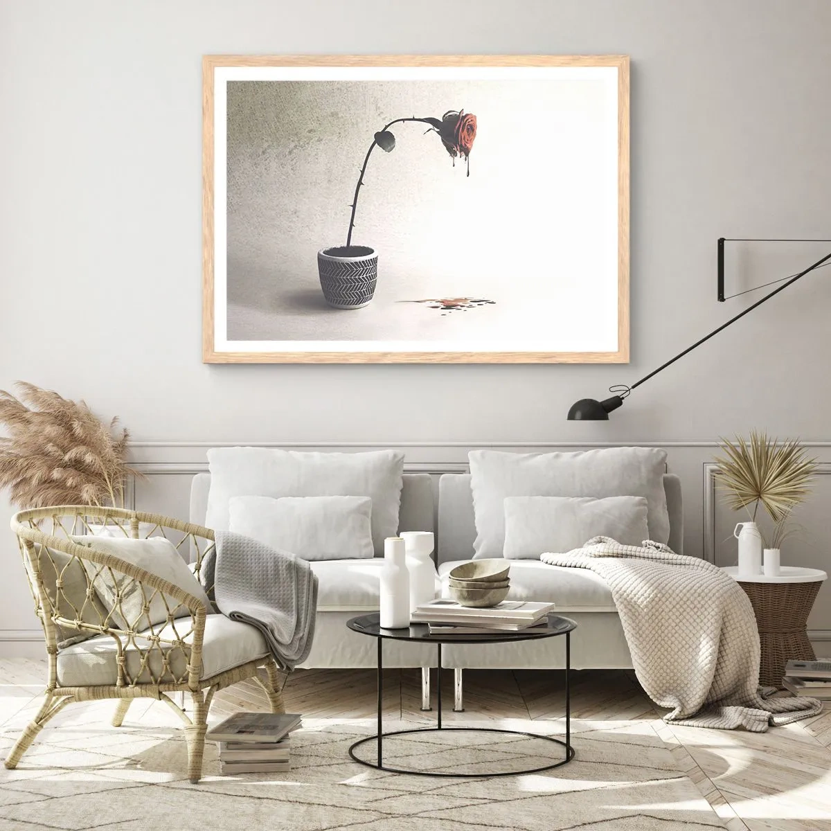 Poster in einem Rahmen aus heller Eiche - Rosa dolorosa - 100x70 cm