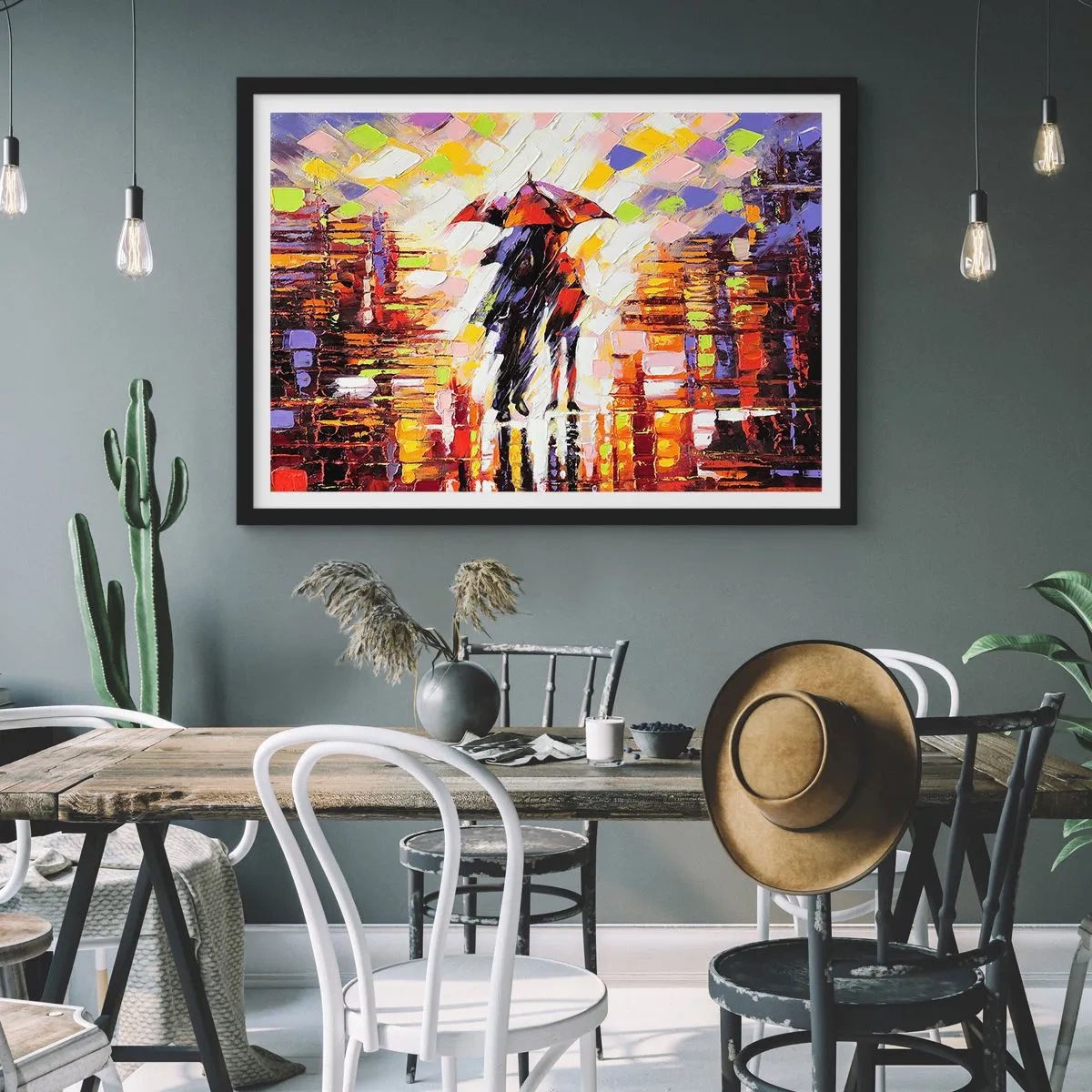 Poster in einem schwarzem Rahmen - Gemeinsam durch die Nacht und den Regen - 50x40 cm