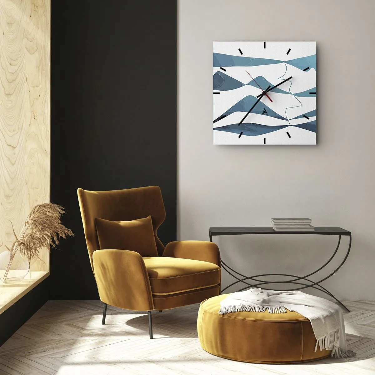 Wanduhr - Glasuhr - Abstraktion: türkisfarbene Verbindung - 40x40 cm