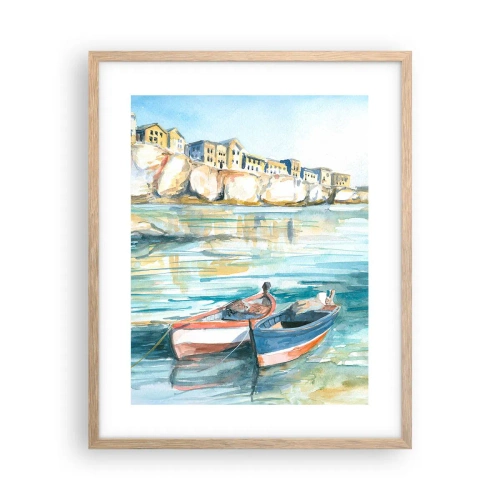 Poster in einem Rahmen aus heller Eiche - Landschaft in Azurblau - 40x50 cm