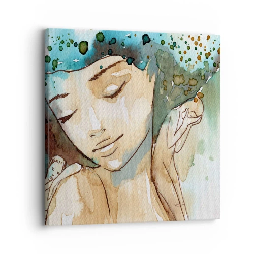 Bild auf Leinwand - Leinwandbild - Dame in Blau - 30x30 cm