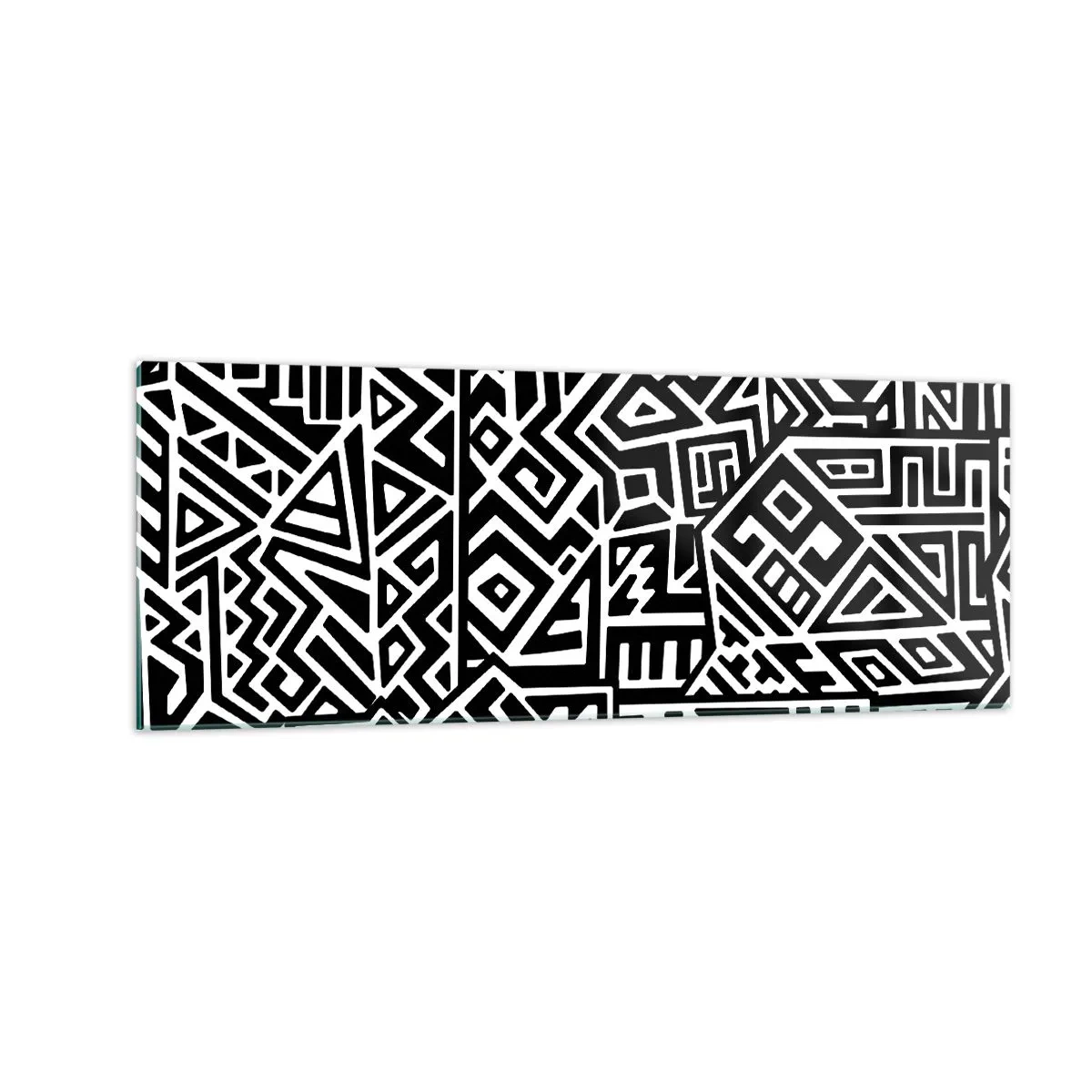 Glasbild - Bild auf glas - Schwarz-weiße geometrische Muster, inspiriert von der präkolumbianischen Kultur - 140x50cm - Präkolumbianische Komposition - Moderne Wanddekoration für Wohnzimmer und Schlafzimmer ARTTOR