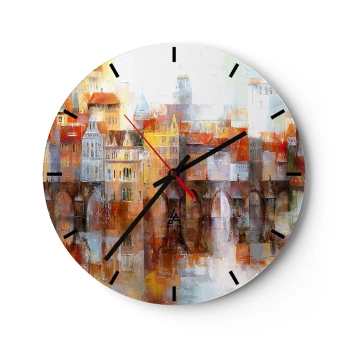 Wanduhr - Glasuhr - Eine malerische Stadt mit einer Brücke und einer Spiegelung im Wasser - 30x30cm - Schön ist es auch unter der Brücke - Moderne Wanddekoration für Wohnzimmer, Küche und Schlafzimmer ARTTOR