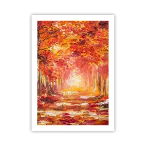 Poster - Eine malerische Allee in herbstlichen Farben - 50x70cm - Kupferwald - Moderne Wanddekoration für Wohnzimmer und Schlafzimmer ARTTOR