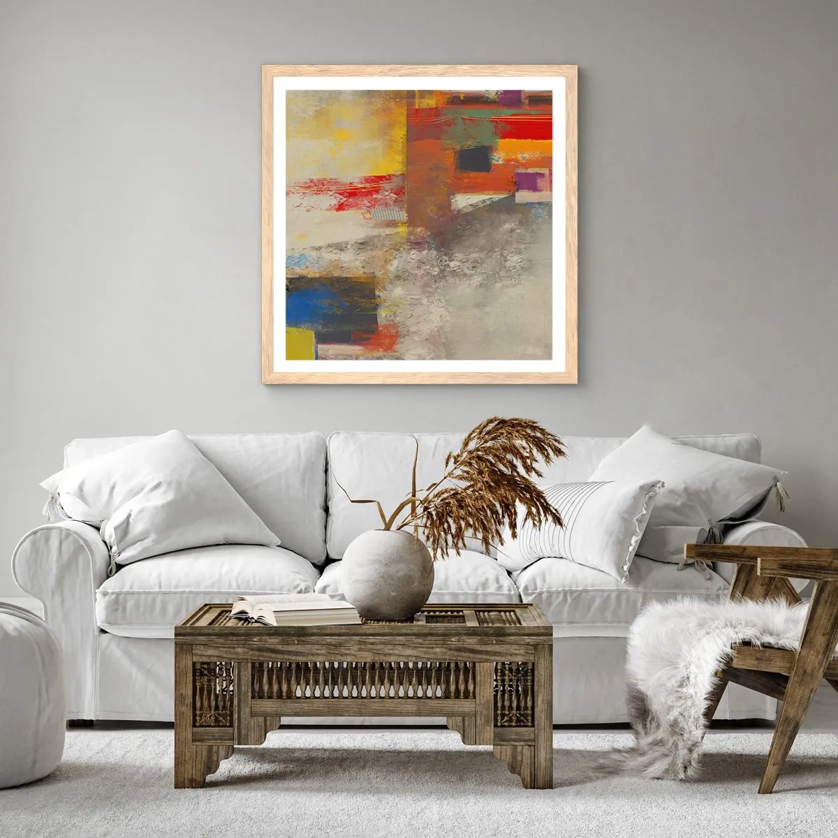 Poster in einem Rahmen aus heller Eiche - Geometrie der Farben - 60x60 cm