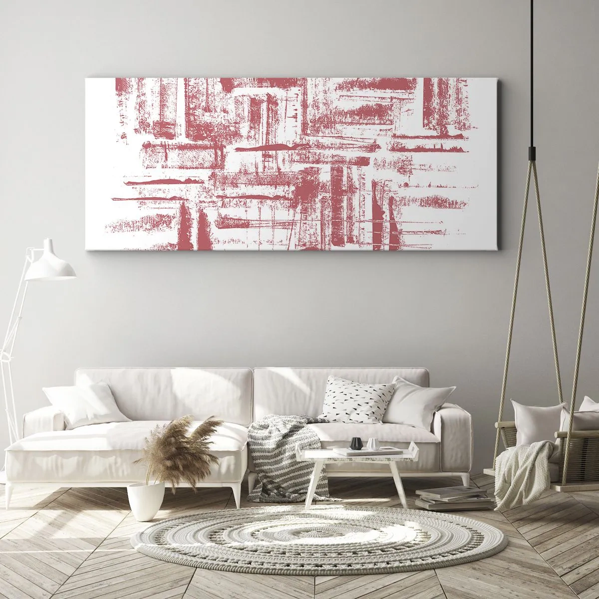 Bild auf Leinwand - Leinwandbild - Abstrakte rosa Texturen auf weißem Hintergrund - 140x50cm - Die rote Stadt - Moderne Wanddekoration für Wohnzimmer und Schlafzimmer ARTTOR