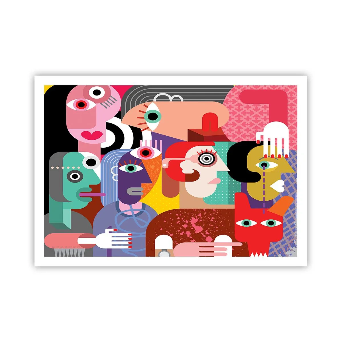 Poster - Bunte Abstraktion mit geometrischen Flächen - 100x70cm - Wir sind von Herrn Picasso - Moderne Wanddekoration für Wohnzimmer und Schlafzimmer ARTTOR