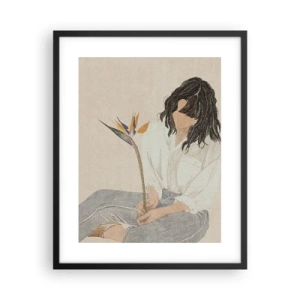 Poster in einem schwarzem Rahmen - Porträt mit einer exotischen Blume - 40x50 cm