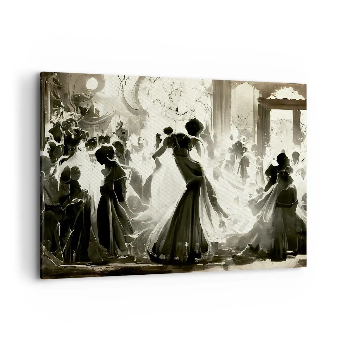 Bild auf Leinwand - Leinwandbild - Ball im Retro-Stil in Schwarz und Weiß - 100x70cm - Die große Maskerade - Moderne Wanddekoration für Wohnzimmer und Schlafzimmer ARTTOR