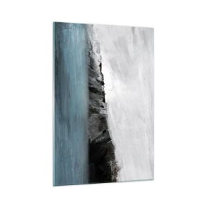 Glasbild - Bild auf glas - Abstrakte Landschaft mit Wasser und felsigem Ufer - 70x100cm - Wasser – Erde: Kampf der Naturelemente - Moderne Wanddekoration für Wohnzimmer und Schlafzimmer ARTTOR