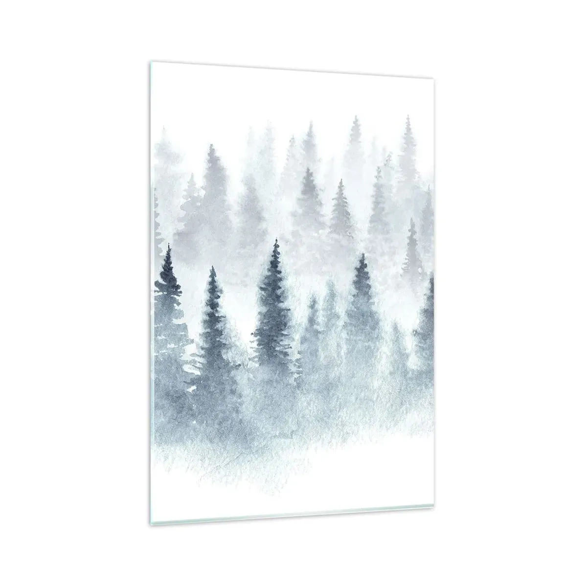 Glasbild - Bild auf glas - Nadelwälder in zartem Nebel getaucht - 80x120cm - In Nebel gehüllt - Moderne Wanddekoration für Wohnzimmer und Schlafzimmer ARTTOR