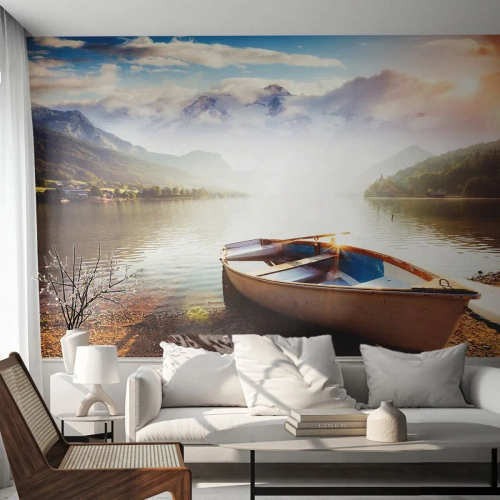 Fototapete Premium Sand - Am tollen und klaren Wasser - Landschaft, See, Berge - 200x140 cm