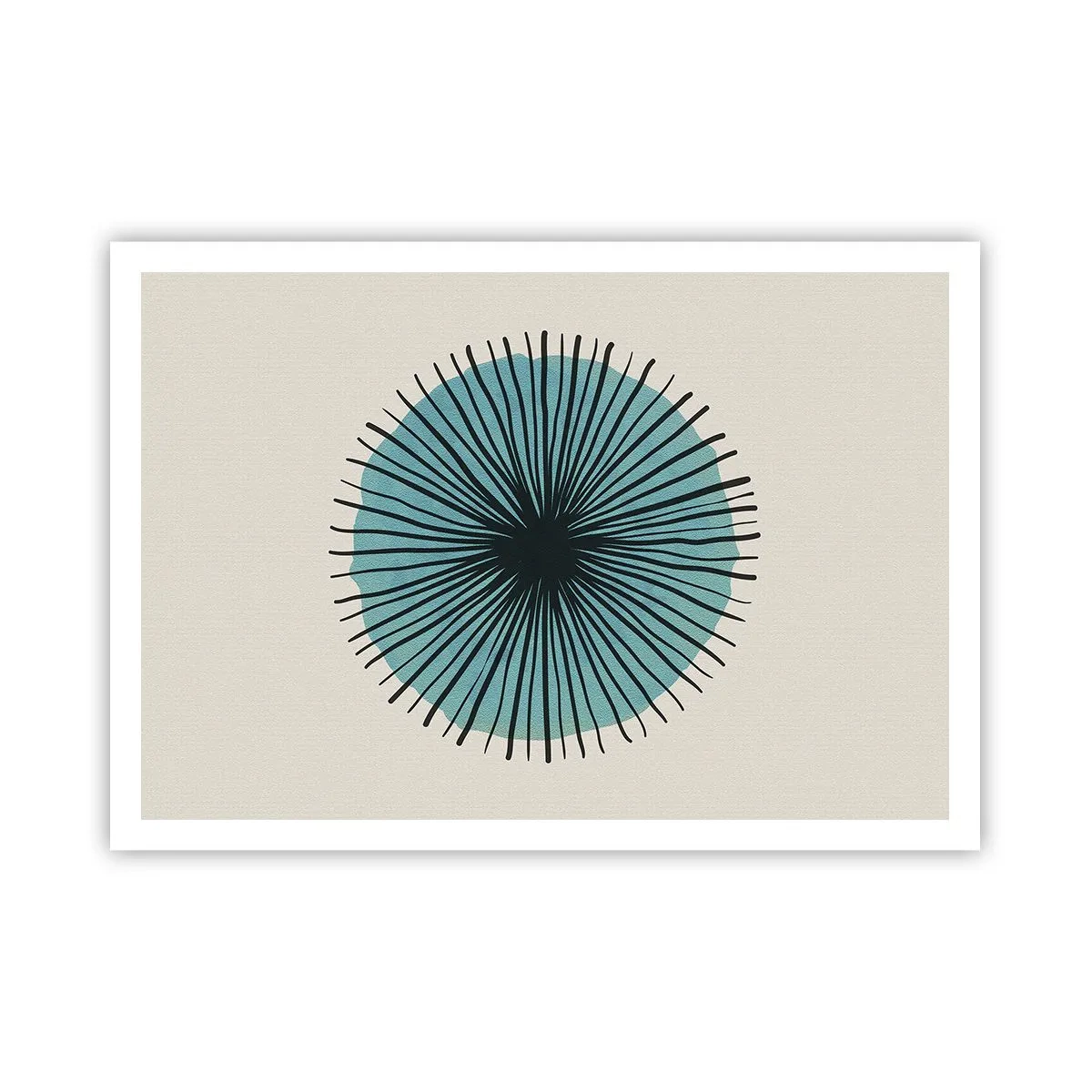 Poster - Abstrakte Kreisform mit blauen Strahlen - 100x70cm - Strahlend im Blau - Moderne Wanddekoration für Wohnzimmer und Schlafzimmer ARTTOR