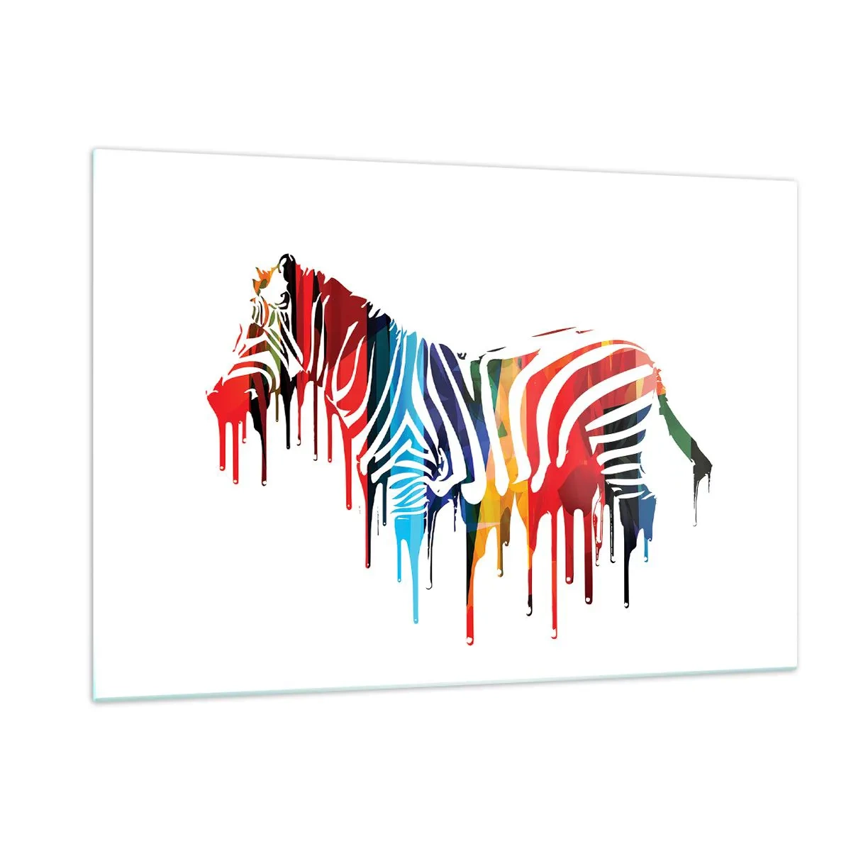 Glasbild - Bild auf glas - Ein buntes Zebra in abstrakter Form mit tropfendem Farbeffekt. - 120x80cm - Nicht nur schwarz-weiß - Moderne Wanddekoration für Wohnzimmer und Schlafzimmer ARTTOR