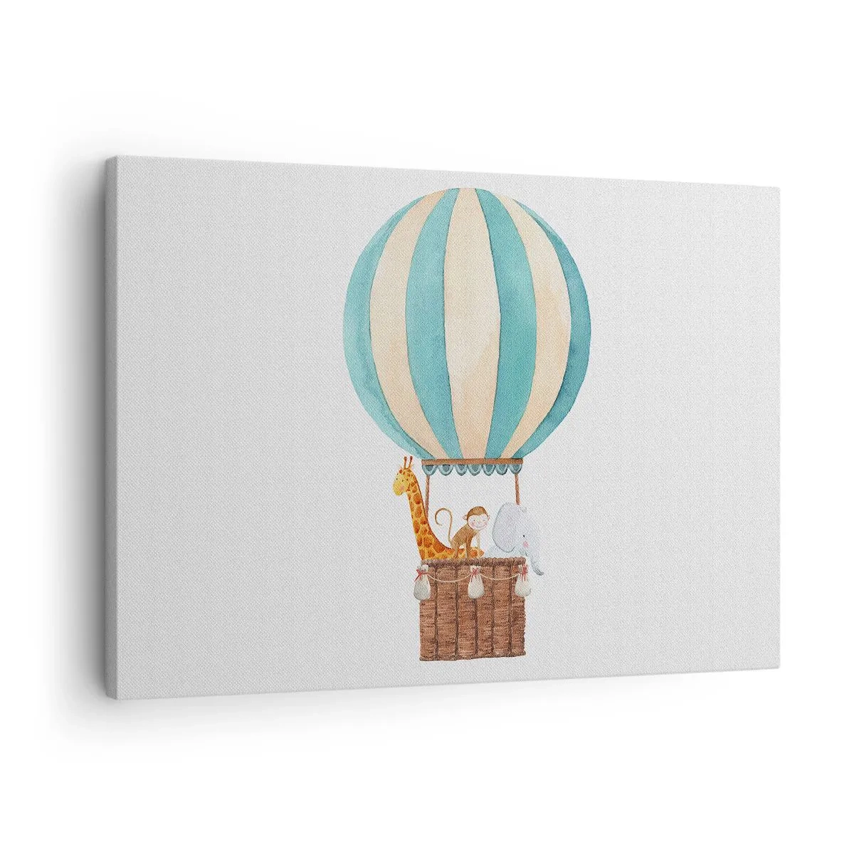 Bild auf Leinwand - Leinwandbild - Ein Ballon mit süßen Tieren in Pastellfarben - 70x50cm - Fantastische Reise - Moderne Wanddekoration für Wohnzimmer und Schlafzimmer ARTTOR