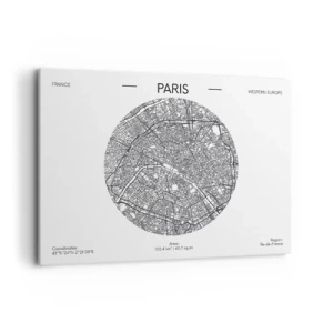 Bild auf Leinwand - Leinwandbild - Karte von Paris im minimalistischen Stil - 100x70cm - Anatomie von Paris - Moderne Wanddekoration für Wohnzimmer und Schlafzimmer ARTTOR