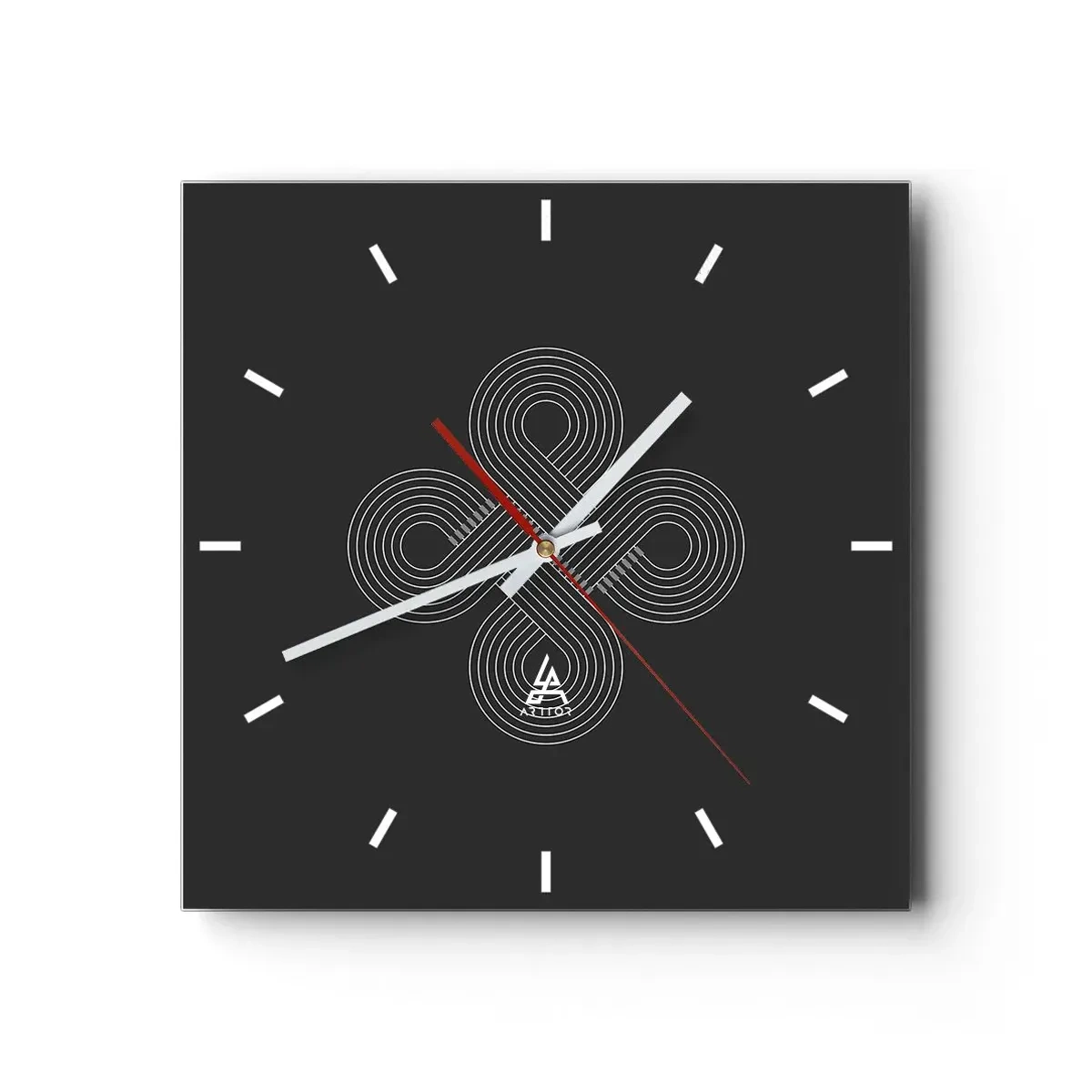 Wanduhr - Glasuhr - Keltisches Muster im minimalistischen Stil auf schwarzem Hintergrund - 30x30cm - Im keltischen Geist - Moderne Wanddekoration für Wohnzimmer und Schlafzimmer ARTTOR