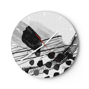 Wanduhr - Glasuhr - Schwarz-weiße abstrakte Formen und Linien auf hellem Hintergrund - 30x30cm - Organische Schwarz-Weiß-Abstraktion - Moderne Wanddekoration für Wohnzimmer, Küche und Schlafzimmer ARTTOR