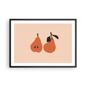 Poster in einem schwarzem Rahmen - Eine minimalistische Illustration von zwei Birnen auf beigem Hintergrund. - 70x50cm - Pure Süße - Moderne Wanddekoration für Wohnzimmer und Schlafzimmer ARTTOR