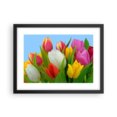 Poster in einem schwarzem Rahmen - Ein blumiger Regenbogen in Tautropfen - 40x30 cm
