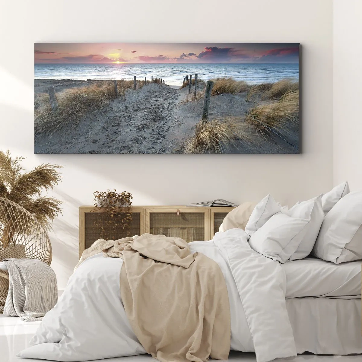 Bild auf Leinwand - Leinwandbild - Weg zum Strand bei Sonnenuntergang - 120x50cm - Du hast einen Regenbogen aus strahlendem Licht verschüttet ... - Moderne Wanddekoration für Wohnzimmer und Schlafzimmer ARTTOR