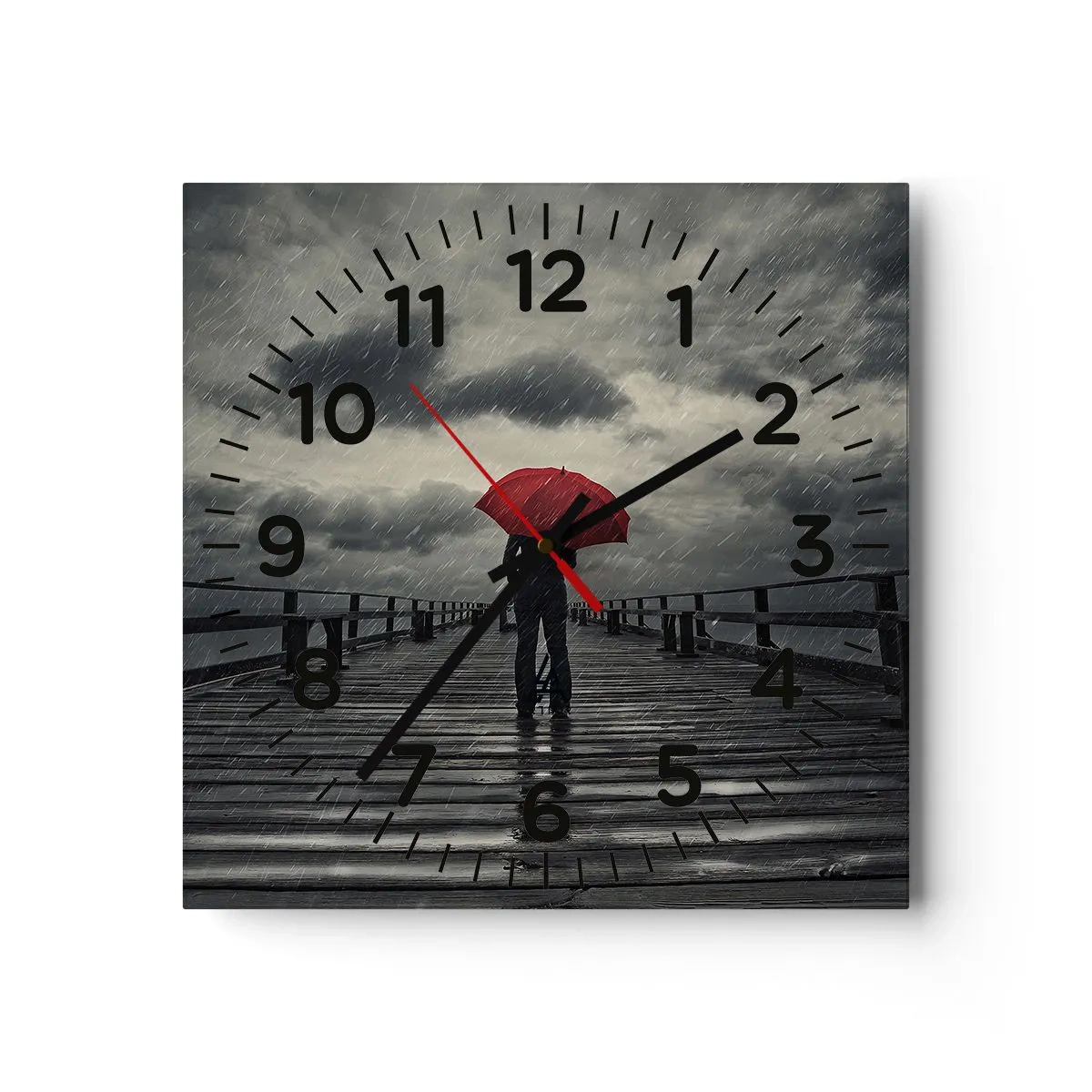 Wanduhr - Glasuhr - Es ist egal, dass es regnet - 30x30 cm