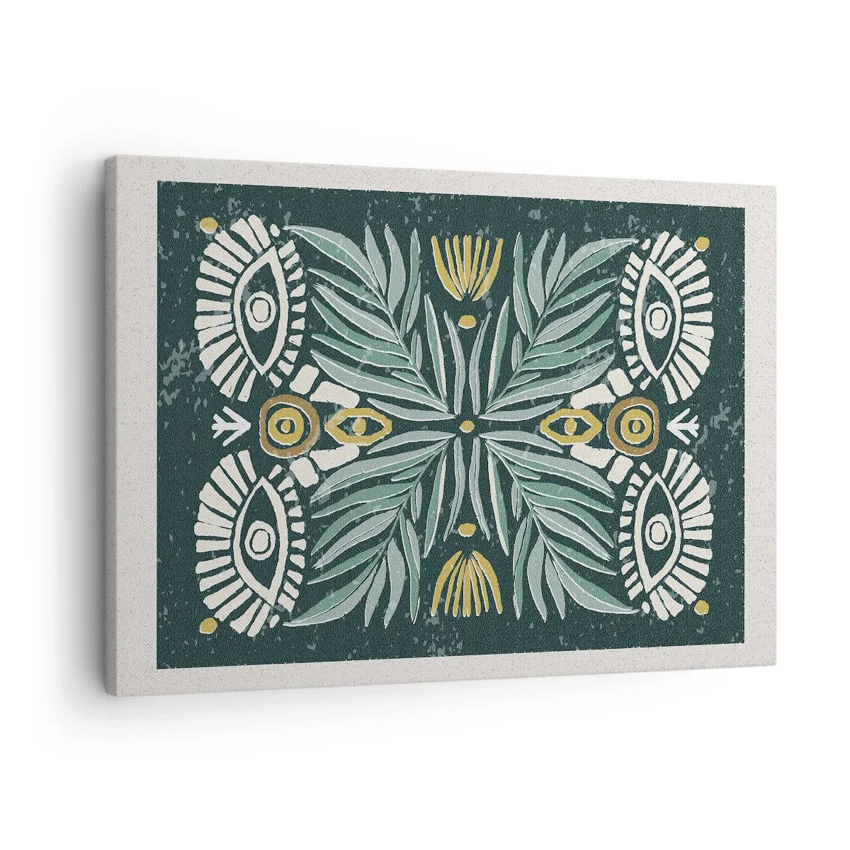 Bild auf Leinwand - Leinwandbild - Symmetrisches Pflanzenmuster auf grünem Hintergrund - 70x50cm - Wie ein Volksausschnitt - Moderne Wanddekoration für Wohnzimmer und Schlafzimmer ARTTOR