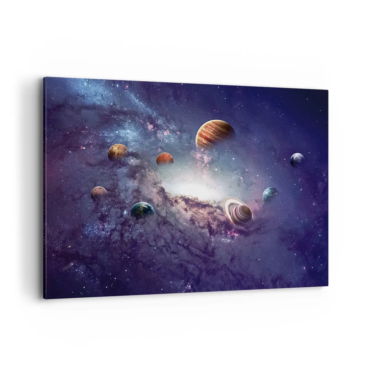 Bild auf Leinwand - Leinwandbild - Planeten in einer Galaxie mit einem Nebel im Hintergrund - 100x70cm - Solar-Tanz-System - Moderne Wanddekoration für Wohnzimmer und Schlafzimmer ARTTOR