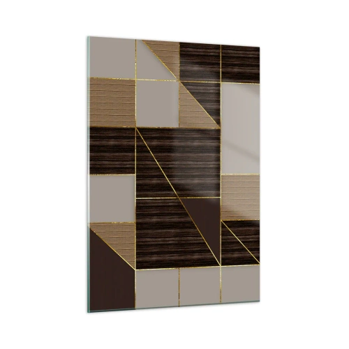 Glasbild - Bild auf glas - Abstraktes Mosaik mit braunen und goldenen Elementen - 50x70cm - Ein Mosaik aus Braun und Gold - Moderne Wanddekoration für Wohnzimmer und Schlafzimmer ARTTOR
