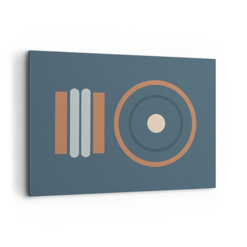 Bild auf Leinwand - Leinwandbild - Eine geometrische Komposition mit Kreisen und Rechtecken in gedämpften Farben. - 100x70cm - Das Wesen der Dinge - Moderne Wanddekoration für Wohnzimmer und Schlafzimmer ARTTOR