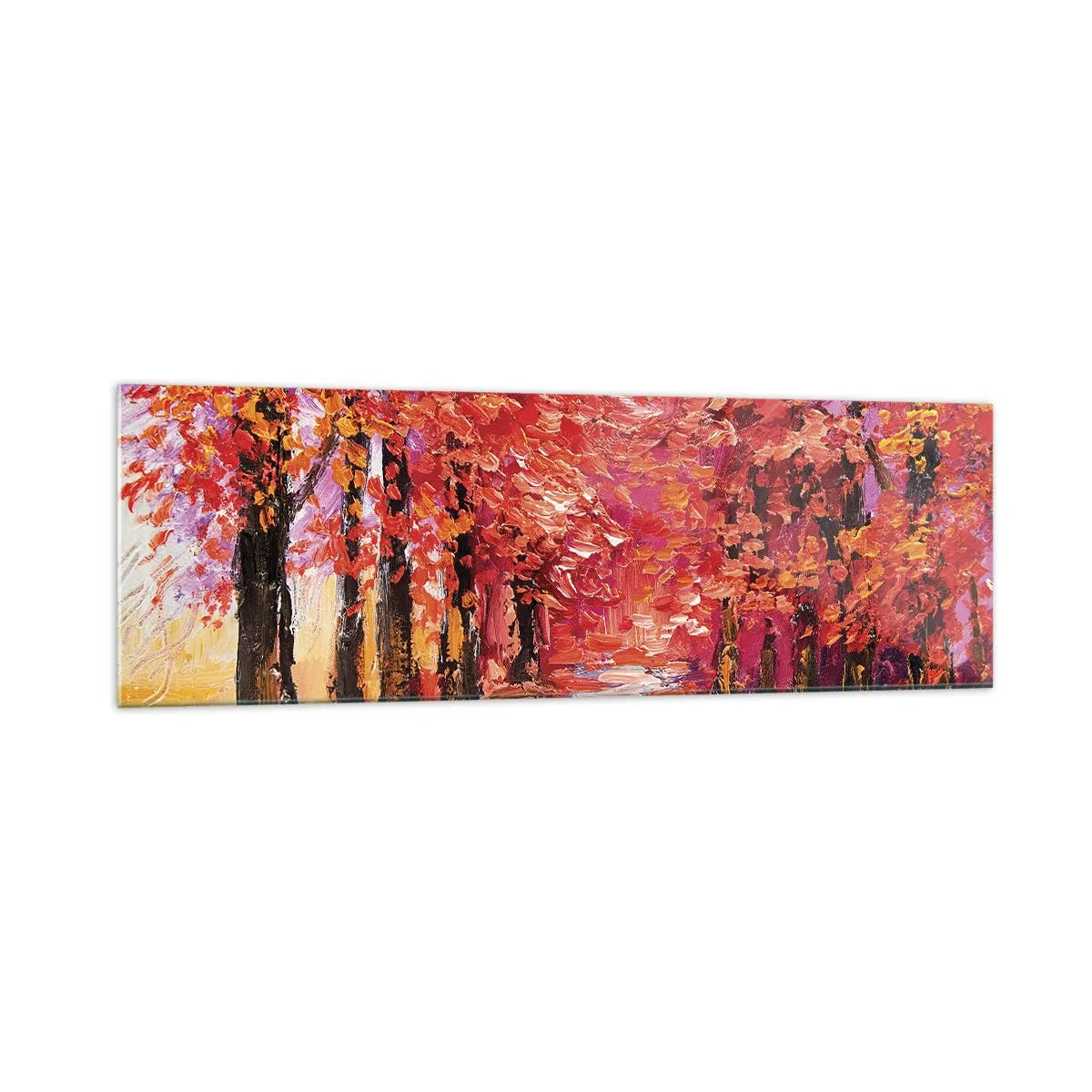Glasbild - Bild auf glas - Eine malerische Gasse in herbstlichen Farben im impressionistischen Stil - 160x50cm - Herbstlicher Eindruck - Moderne Wanddekoration für Wohnzimmer und Schlafzimmer ARTTOR