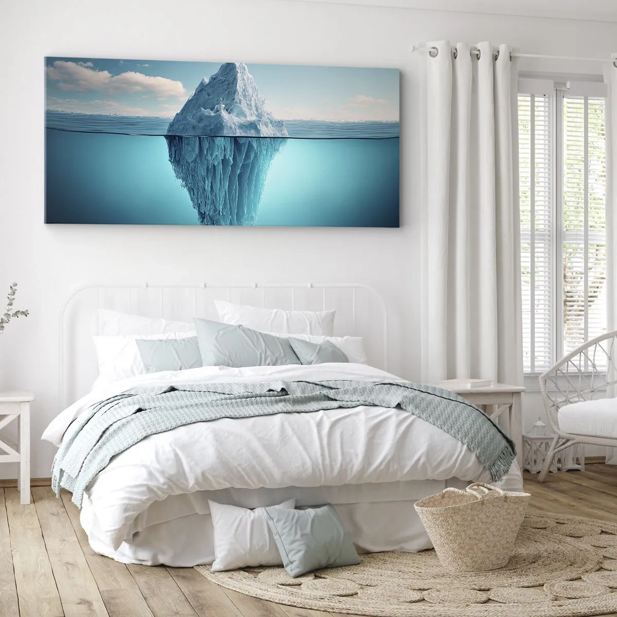 Bild auf Leinwand - Leinwandbild - Ein über und unter der Wasseroberfläche sichtbarer Eisberg - 160x50cm - Königin des Eises - Moderne Wanddekoration für Wohnzimmer und Schlafzimmer ARTTOR