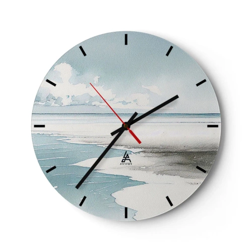 Wanduhr - Glasuhr - Ein weiter Strand und das Meer in einem ruhigen, pastellfarbenen Aquarell - 30x30cm - Sanfte Flut - Moderne Wanddekoration für Wohnzimmer, Küche und Schlafzimmer ARTTOR