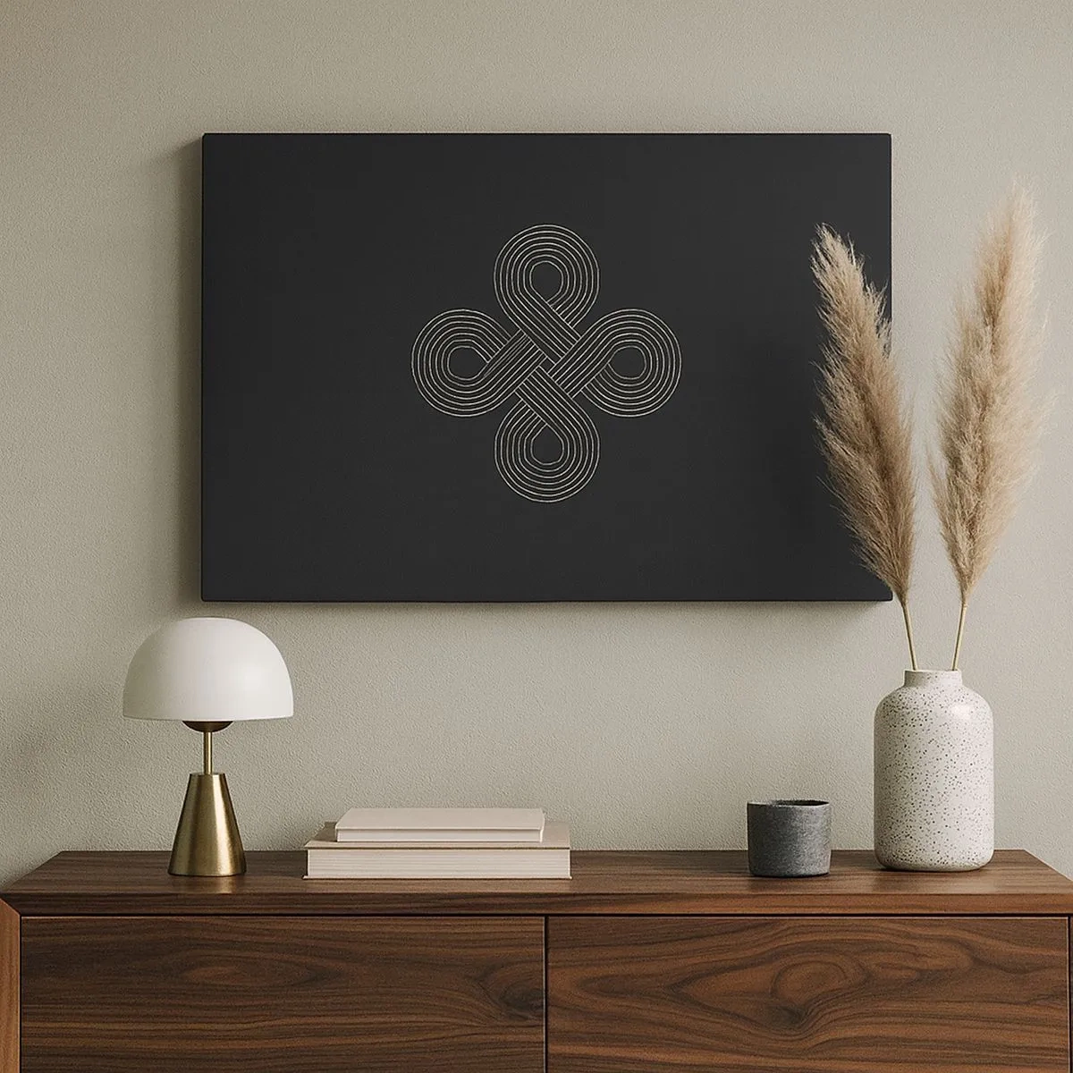 Bild auf Leinwand - Leinwandbild - Keltisches Muster im minimalistischen Stil auf schwarzem Hintergrund - 70x50cm - Im keltischen Geist - Moderne Wanddekoration für Wohnzimmer und Schlafzimmer ARTTOR