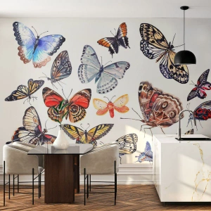 Fototapete Premium Canvas - Spitzen, bunter Schwarm - Für Kinder, Bunte Schmetterlinge, Grafik - 250x175 cm