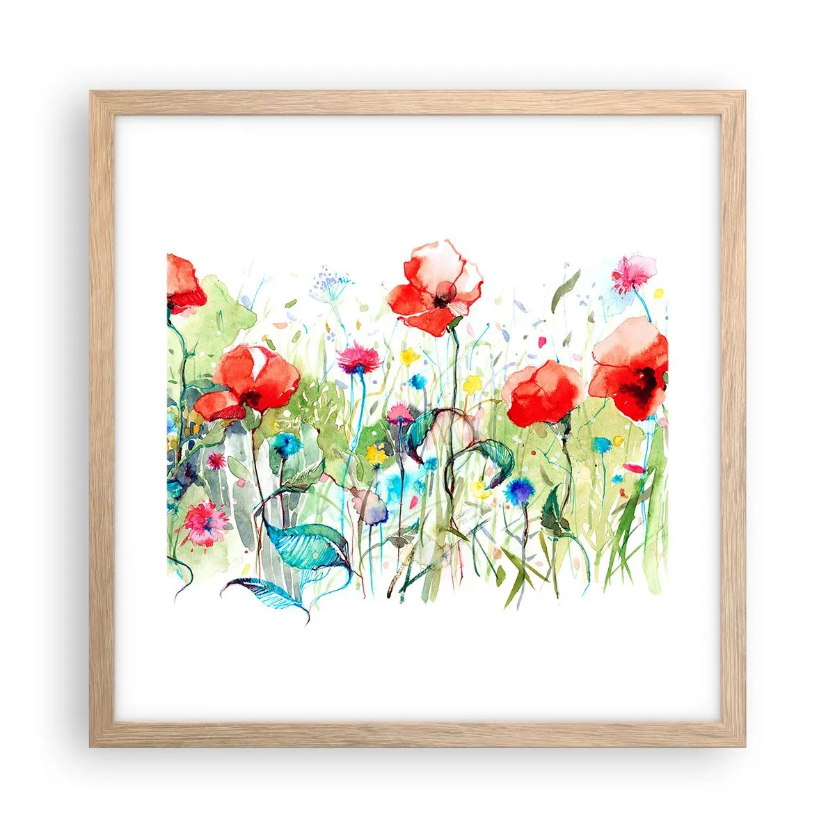 Poster in einem Rahmen aus heller Eiche - Blühende Maiwiese - 40x40 cm