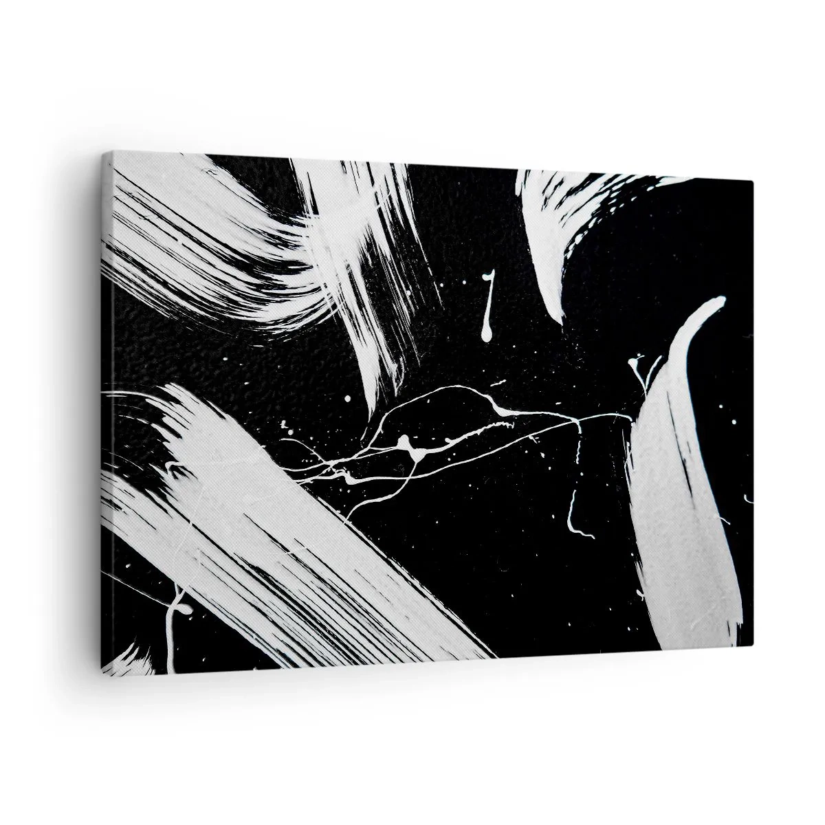 Bild auf Leinwand - Leinwandbild - Abstrakte weiße Striche auf schwarzem Hintergrund - 70x50cm - Dunkelheit durchbrechen - Moderne Wanddekoration für Wohnzimmer und Schlafzimmer ARTTOR