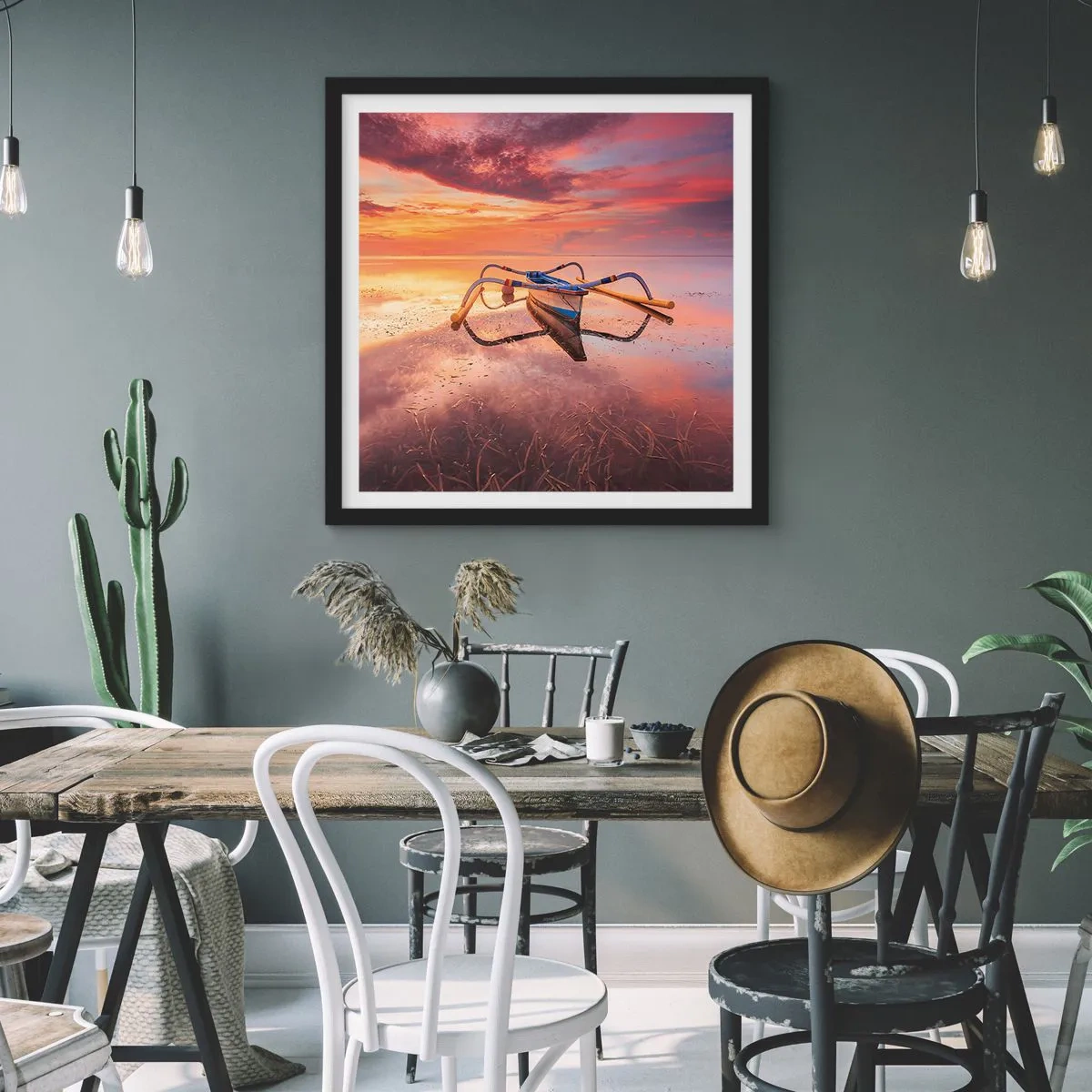 Poster in einem schwarzem Rahmen - Die Ruhe eines tropischen Abends - 40x40 cm