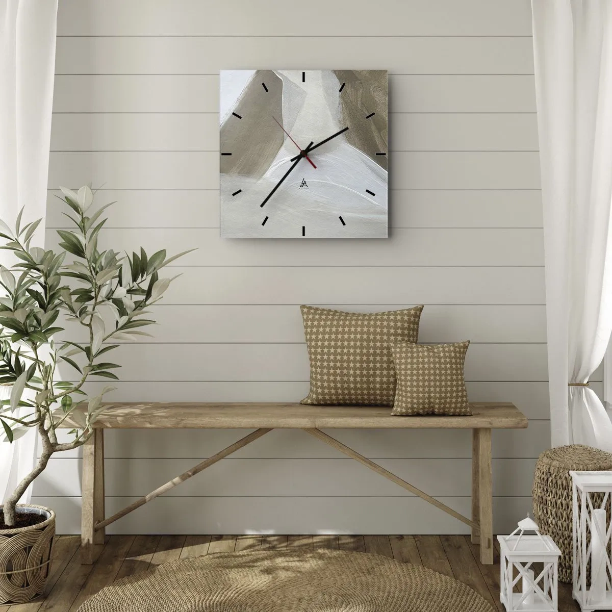 Wanduhr - Glasuhr - Zarte Abstraktion in Beige- und Weißtönen - 30x30cm - Welle aus Weiß - Moderne Wanddekoration für Wohnzimmer und Schlafzimmer ARTTOR