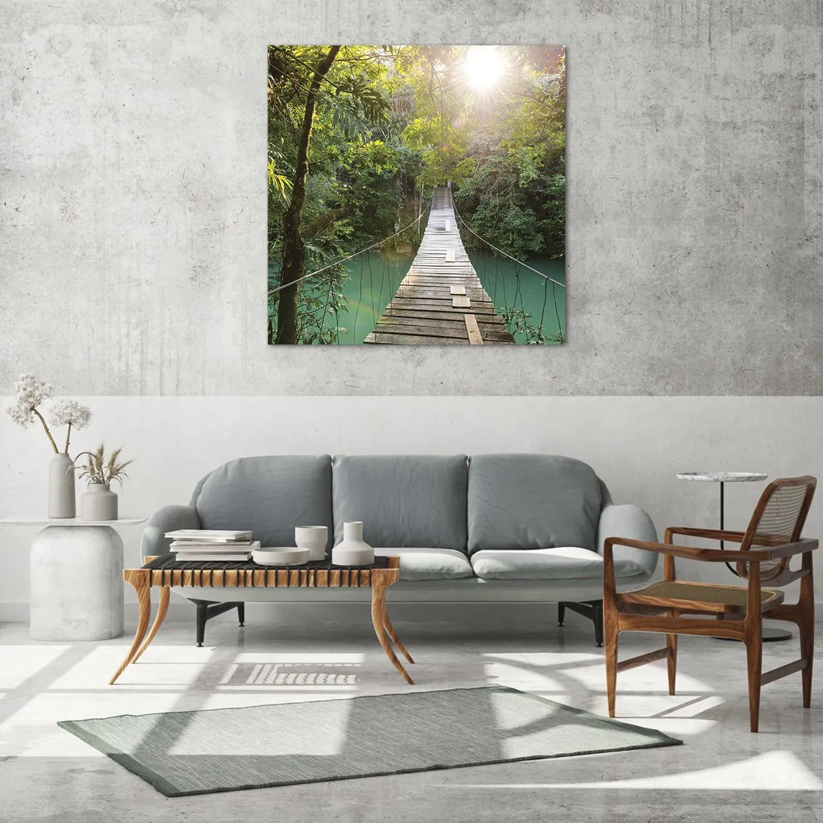 Glasbild - Bild auf glas - Über das azurblaue Wasser zum azurblauen Wald - 40x40 cm