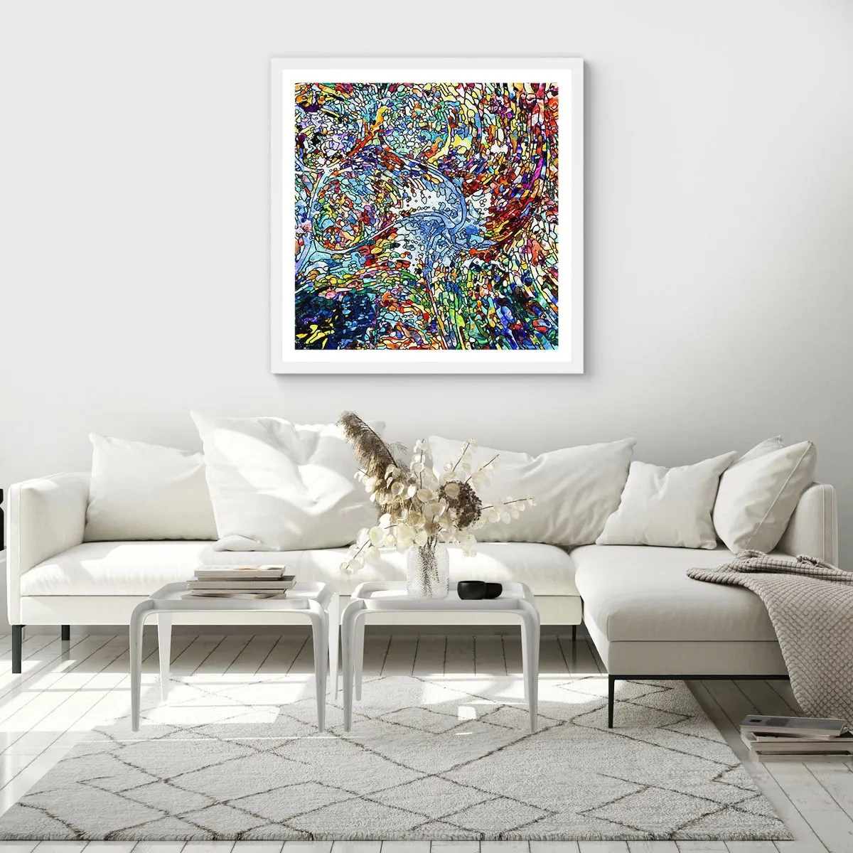 Poster in einem weißen Rahmen - Glasmalerei Wassertropfen - 50x50 cm