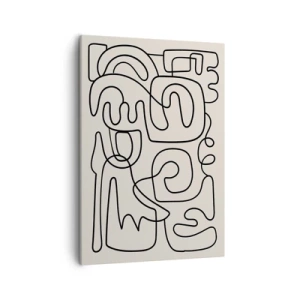 Bild auf Leinwand - Leinwandbild - Abstraktes Linienkunstmuster in Schwarz auf hellem Hintergrund - 50x70cm - Folge der Spur - Moderne Wanddekoration für Wohnzimmer und Schlafzimmer ARTTOR