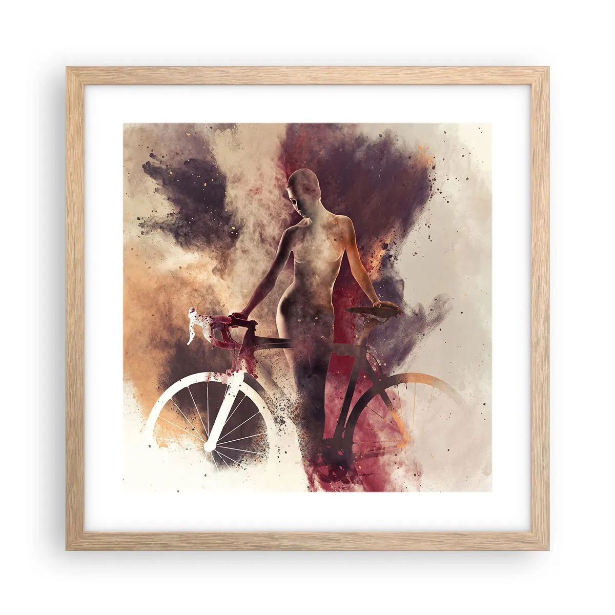 Poster in einem Rahmen aus heller Eiche - Eine Fahrradseele in Marmorformen - 40x40 cm